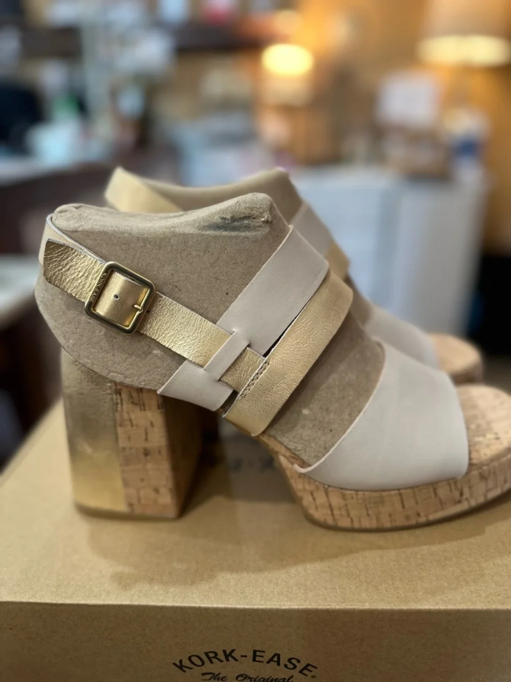 Kork-Ease Maxi Women's Taupe and Gold Cork Block Heel Sandal NWT SIZE 10 - Picture 6 of 7